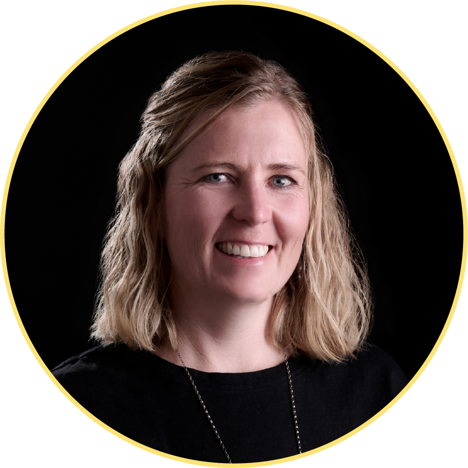 An image of Jenny Wright with a yellow border